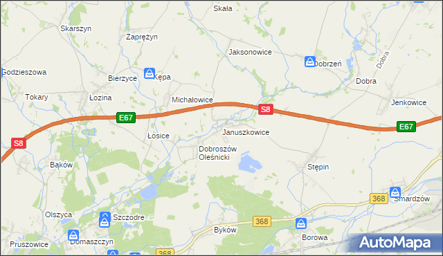 mapa Januszkowice gmina Długołęka, Januszkowice gmina Długołęka na mapie Targeo
