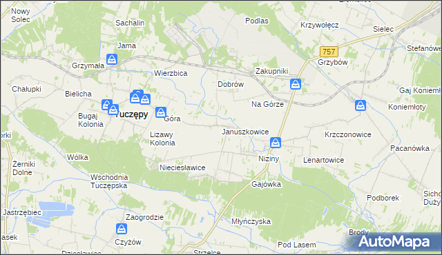 mapa Januszkowice gmina Tuczępy, Januszkowice gmina Tuczępy na mapie Targeo