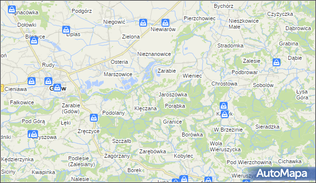 mapa Jaroszówka gmina Gdów, Jaroszówka gmina Gdów na mapie Targeo