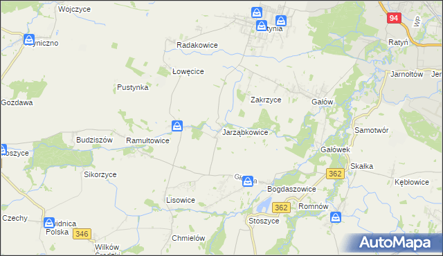mapa Jarząbkowice gmina Kostomłoty, Jarząbkowice gmina Kostomłoty na mapie Targeo