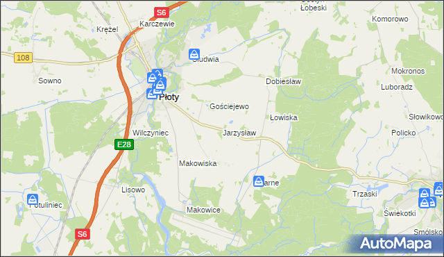 mapa Jarzysław gmina Płoty, Jarzysław gmina Płoty na mapie Targeo