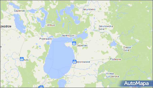 mapa Jasieniec gmina Kruklanki, Jasieniec gmina Kruklanki na mapie Targeo