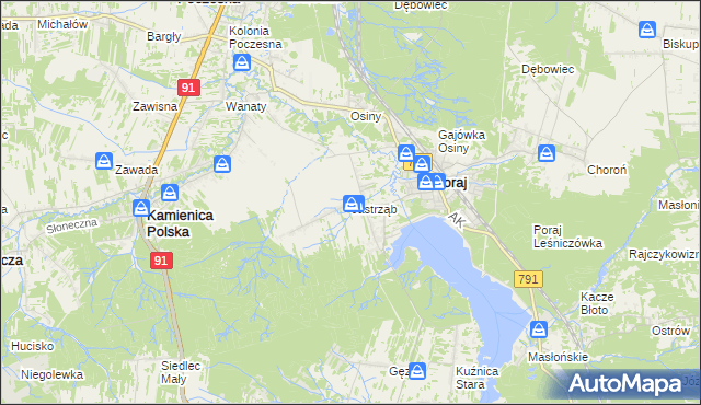 mapa Jastrząb gmina Poraj, Jastrząb gmina Poraj na mapie Targeo