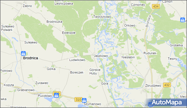 mapa Jaszkowo gmina Brodnica, Jaszkowo gmina Brodnica na mapie Targeo