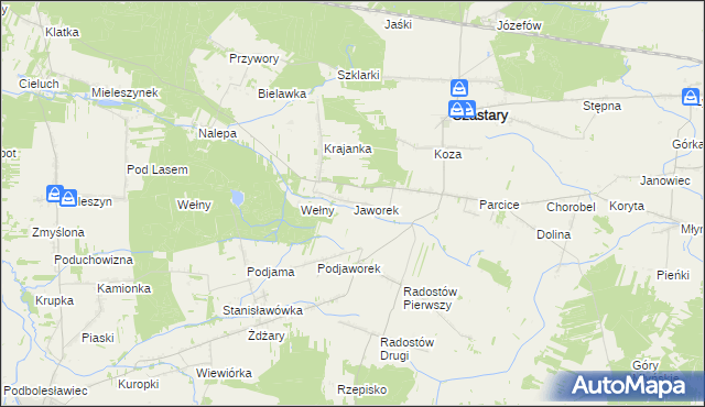 mapa Jaworek gmina Czastary, Jaworek gmina Czastary na mapie Targeo