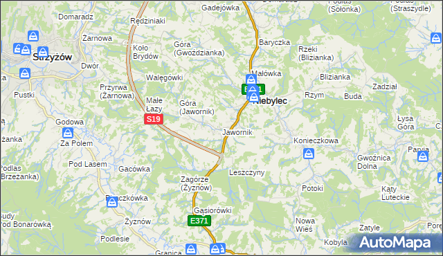 mapa Jawornik gmina Niebylec, Jawornik gmina Niebylec na mapie Targeo