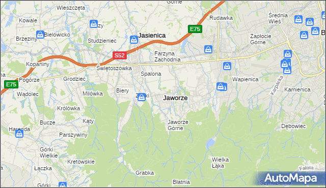 mapa Jaworze powiat bielski, Jaworze powiat bielski na mapie Targeo