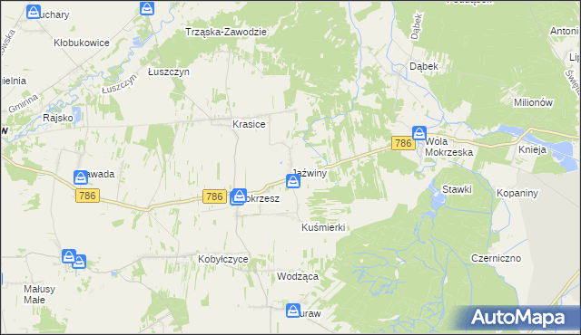 mapa Jaźwiny gmina Mstów, Jaźwiny gmina Mstów na mapie Targeo