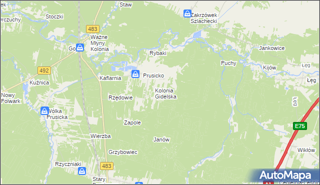 mapa Jedle gmina Nowa Brzeźnica, Jedle gmina Nowa Brzeźnica na mapie Targeo
