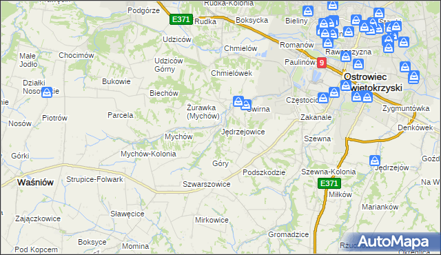 mapa Jędrzejowice gmina Bodzechów, Jędrzejowice gmina Bodzechów na mapie Targeo