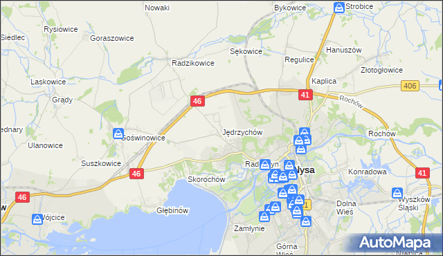 mapa Jędrzychów gmina Nysa, Jędrzychów gmina Nysa na mapie Targeo