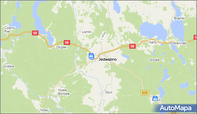 mapa Jedwabno powiat szczycieński, Jedwabno powiat szczycieński na mapie Targeo