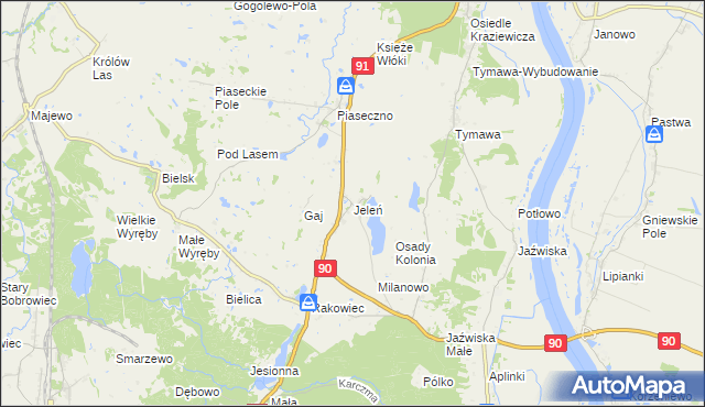 mapa Jeleń gmina Gniew, Jeleń gmina Gniew na mapie Targeo