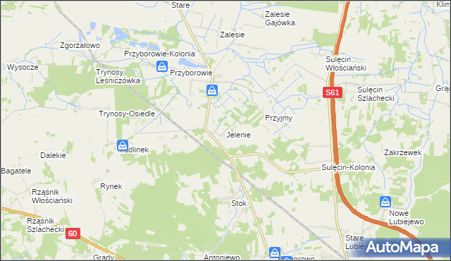 mapa Jelenie gmina Ostrów Mazowiecka, Jelenie gmina Ostrów Mazowiecka na mapie Targeo