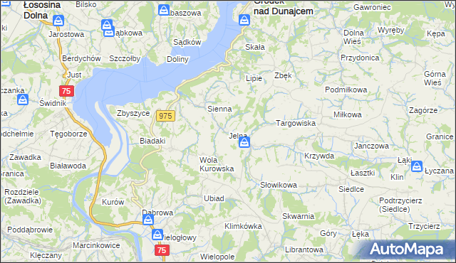 mapa Jelna gmina Gródek nad Dunajcem, Jelna gmina Gródek nad Dunajcem na mapie Targeo