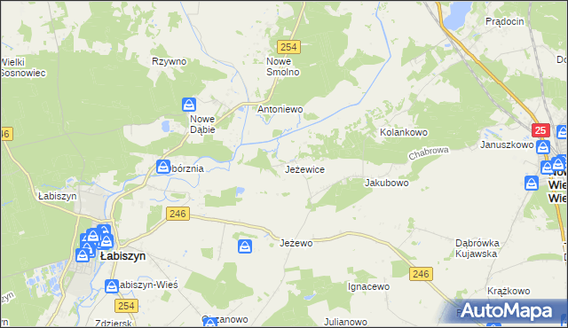 mapa Jeżewice gmina Łabiszyn, Jeżewice gmina Łabiszyn na mapie Targeo