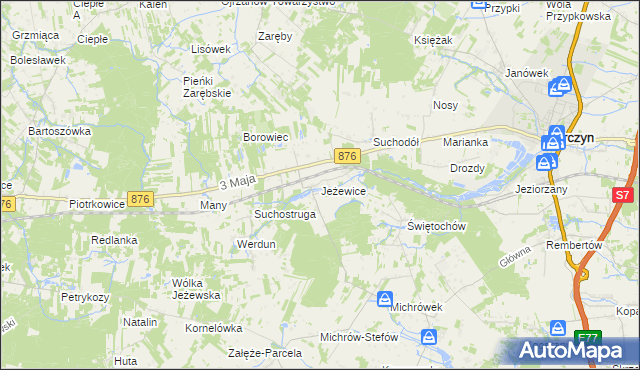 mapa Jeżewice gmina Tarczyn, Jeżewice gmina Tarczyn na mapie Targeo