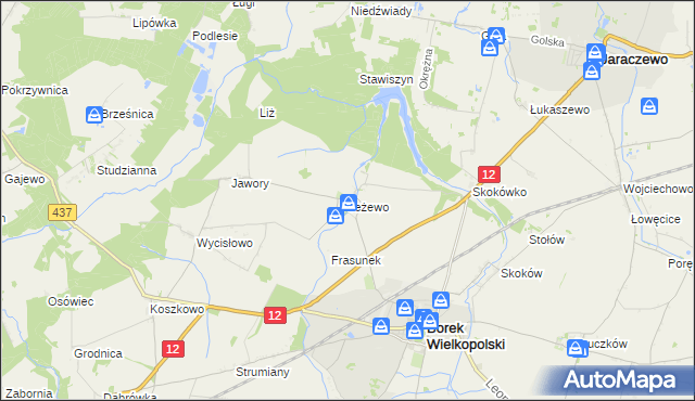 mapa Jeżewo gmina Borek Wielkopolski, Jeżewo gmina Borek Wielkopolski na mapie Targeo