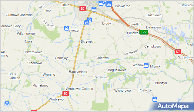 mapa Jeżewo gmina Płońsk, Jeżewo gmina Płońsk na mapie Targeo