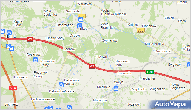 mapa Jeżewo gmina Zgierz, Jeżewo gmina Zgierz na mapie Targeo