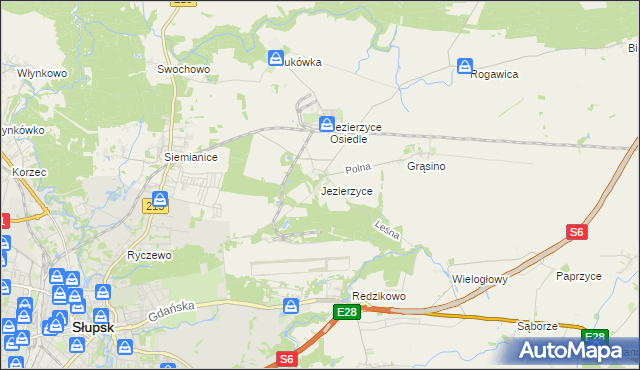 mapa Jezierzyce gmina Słupsk, Jezierzyce gmina Słupsk na mapie Targeo