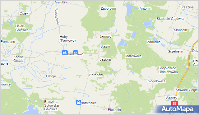 mapa Jeziora gmina Jutrosin, Jeziora gmina Jutrosin na mapie Targeo