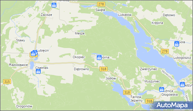mapa Jeziorna gmina Nowa Sól, Jeziorna gmina Nowa Sól na mapie Targeo