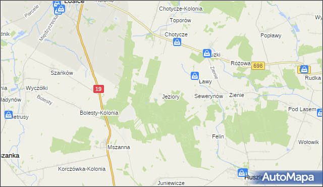 mapa Jeziory gmina Łosice, Jeziory gmina Łosice na mapie Targeo