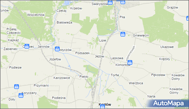 mapa Jeżów gmina Sędziszów, Jeżów gmina Sędziszów na mapie Targeo