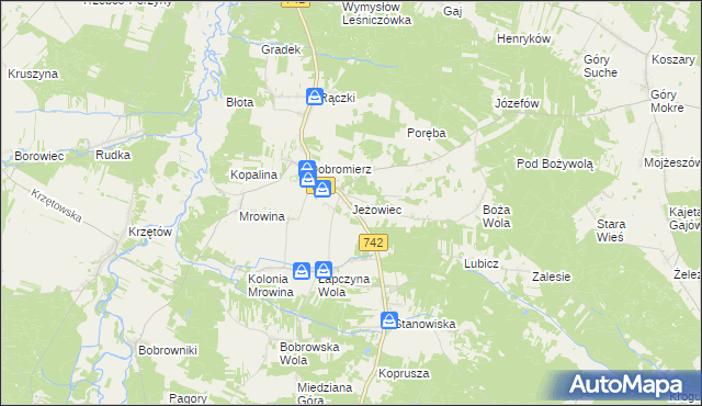 mapa Jeżowiec gmina Kluczewsko, Jeżowiec gmina Kluczewsko na mapie Targeo