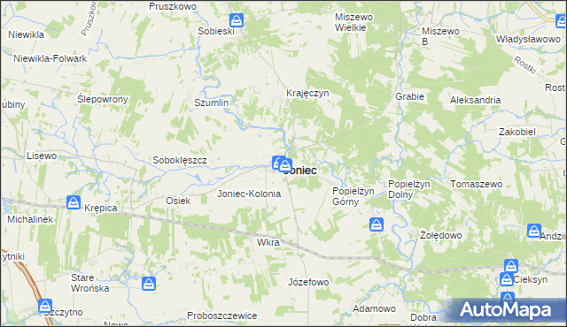 mapa Joniec, Joniec na mapie Targeo