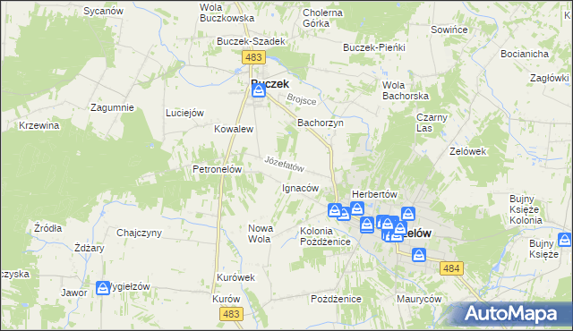 mapa Józefatów gmina Buczek, Józefatów gmina Buczek na mapie Targeo