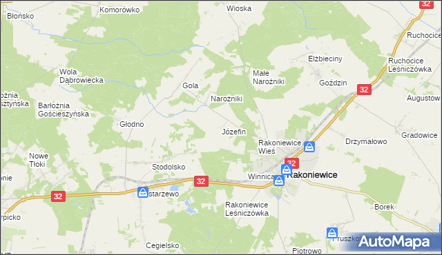 mapa Józefin gmina Rakoniewice, Józefin gmina Rakoniewice na mapie Targeo