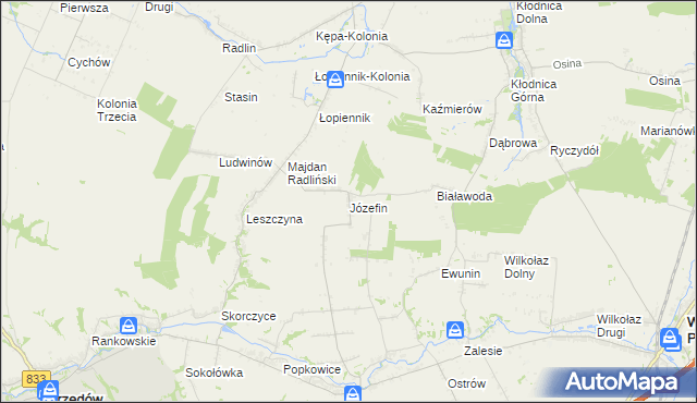 mapa Józefin gmina Urzędów, Józefin gmina Urzędów na mapie Targeo