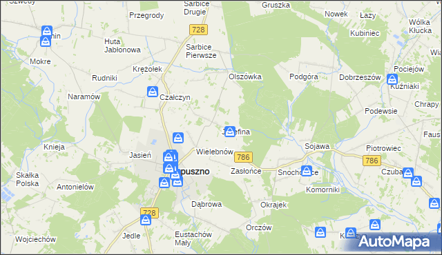 mapa Józefina gmina Łopuszno, Józefina gmina Łopuszno na mapie Targeo