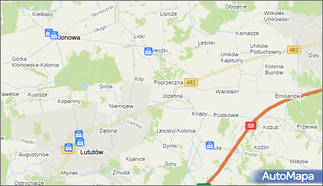 mapa Józefina gmina Lututów, Józefina gmina Lututów na mapie Targeo