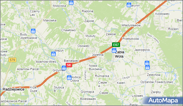 mapa Józefina gmina Żabia Wola, Józefina gmina Żabia Wola na mapie Targeo