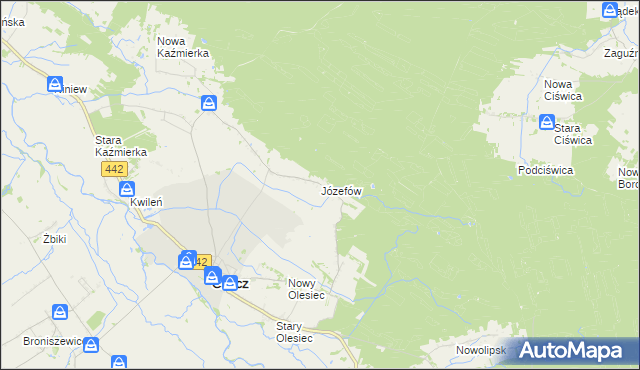 mapa Józefów gmina Chocz, Józefów gmina Chocz na mapie Targeo
