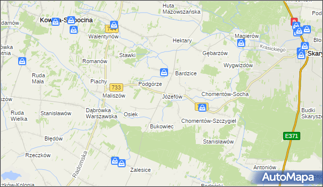 mapa Józefów gmina Kowala, Józefów gmina Kowala na mapie Targeo