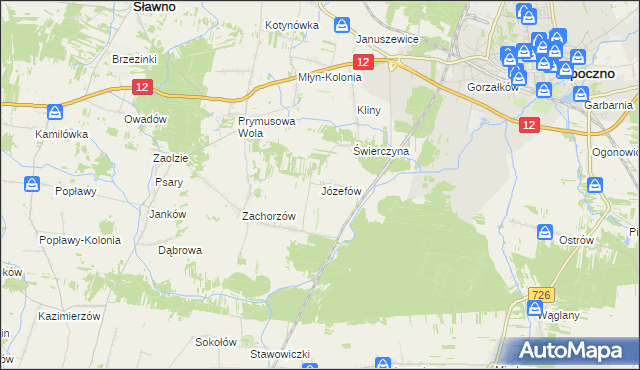 mapa Józefów gmina Sławno, Józefów gmina Sławno na mapie Targeo