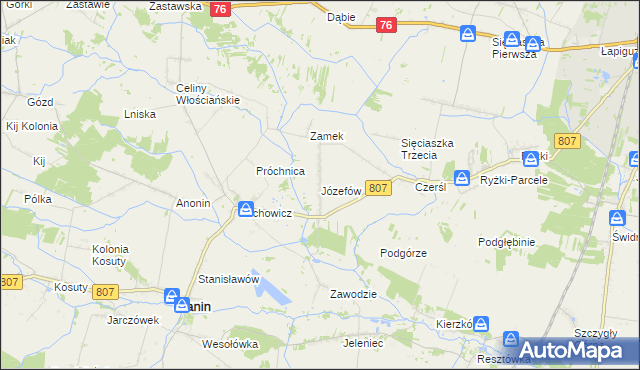 mapa Józefów gmina Stanin, Józefów gmina Stanin na mapie Targeo