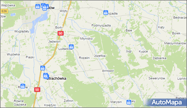 mapa Józefów gmina Strachówka, Józefów gmina Strachówka na mapie Targeo