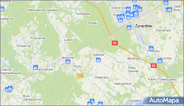 mapa Józefów gmina Wiskitki, Józefów gmina Wiskitki na mapie Targeo