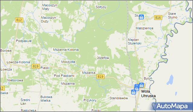 mapa Józefów gmina Wola Uhruska, Józefów gmina Wola Uhruska na mapie Targeo
