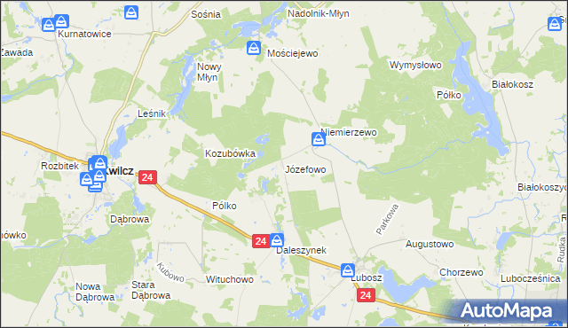 mapa Józefowo gmina Kwilcz, Józefowo gmina Kwilcz na mapie Targeo
