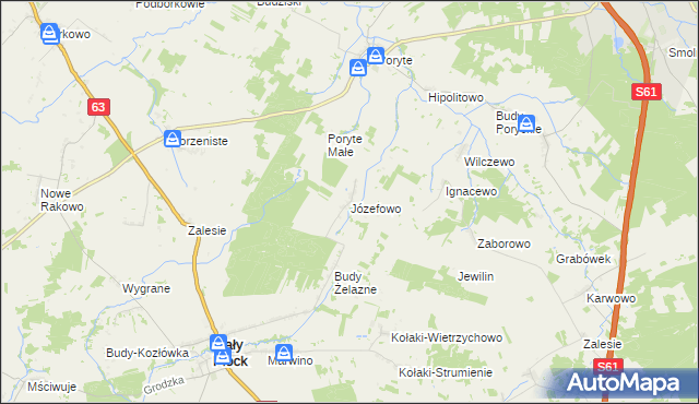 mapa Józefowo gmina Mały Płock, Józefowo gmina Mały Płock na mapie Targeo