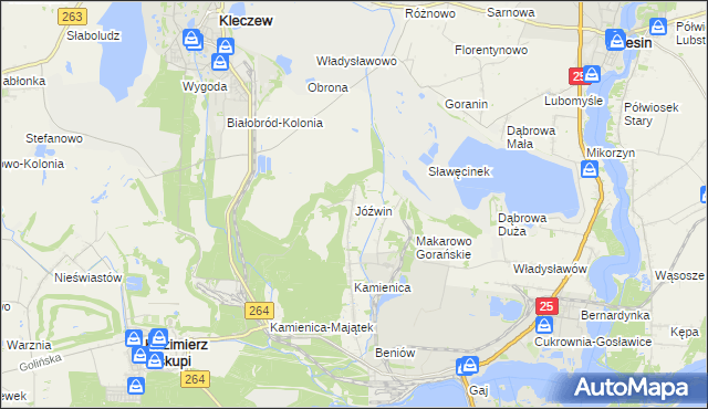 mapa Jóźwin gmina Kazimierz Biskupi, Jóźwin gmina Kazimierz Biskupi na mapie Targeo