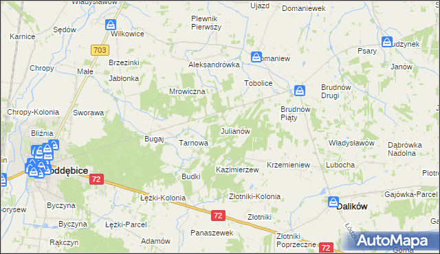mapa Julianów gmina Dalików, Julianów gmina Dalików na mapie Targeo