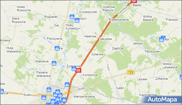 mapa Julianów gmina Rawa Mazowiecka, Julianów gmina Rawa Mazowiecka na mapie Targeo