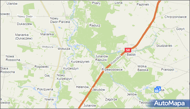 mapa Julianów Raducki, Julianów Raducki na mapie Targeo